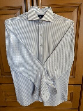 johnnie-O Blue and White Stripe Dress Shirt